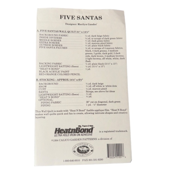 Five Santas Wall Quilt & Stocking Pattern Calico Garden Patterns Christmas - Picture 2 of 4